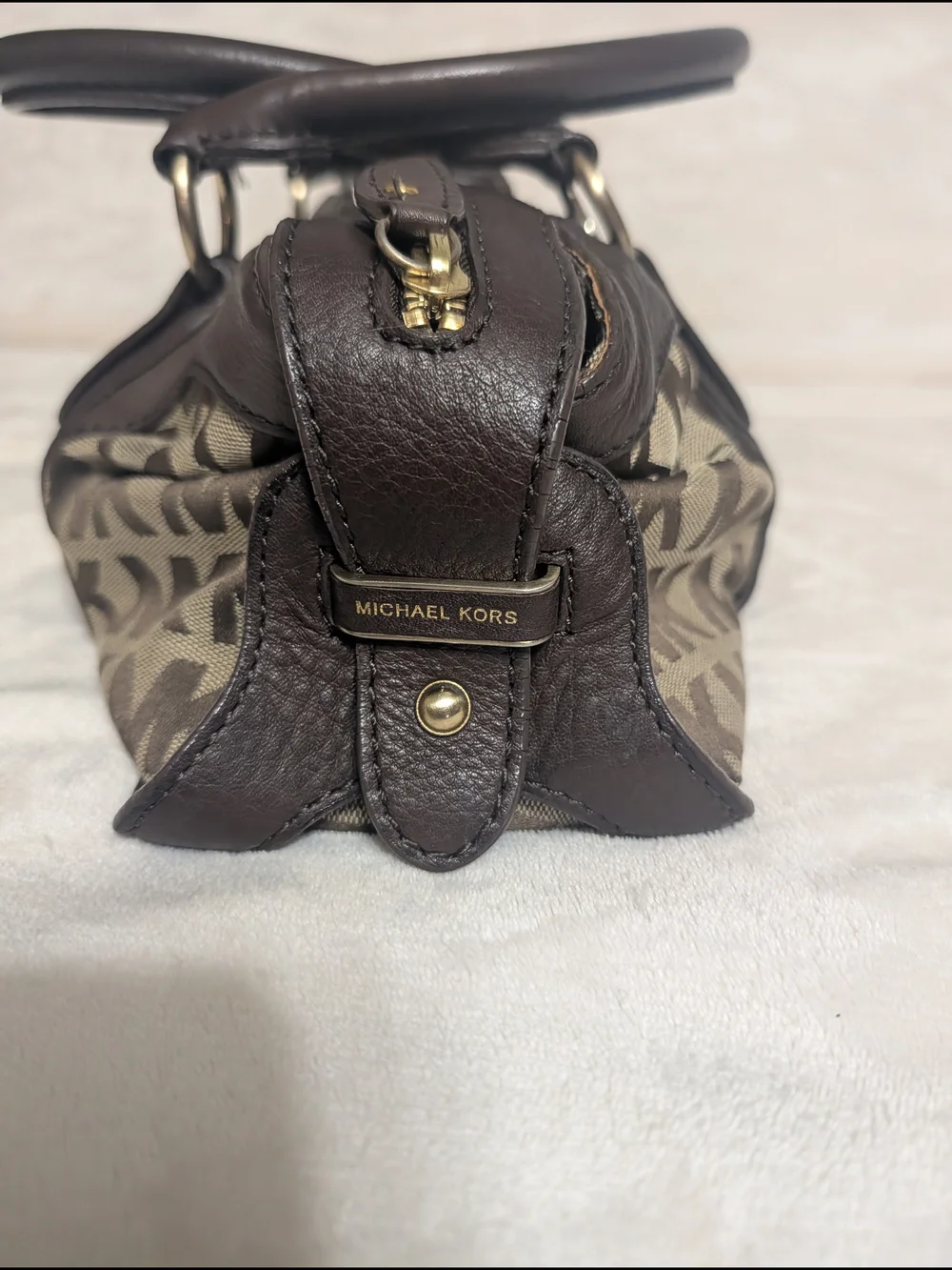 Michael Kors Brown and Tan MK Logo Gansevoot Satchel